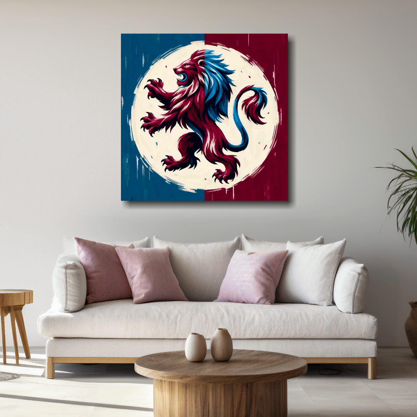 Large canvas wall art - A Rampant Lion in club colours, inspired by Aston Villa F.C. Part of the UK CANVAS sports collection. Available in 3 large sizes.
