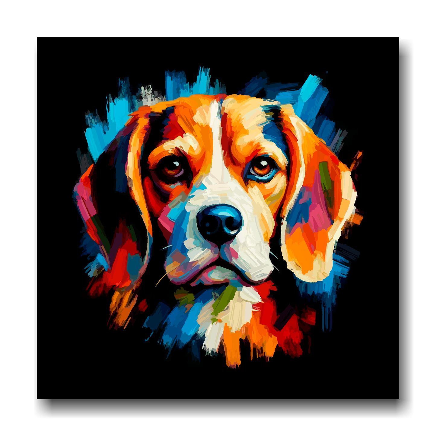 Large canvas wall art - A vibrant multi-coloured head portrait of a Beagle. Available in 3 large sizes.