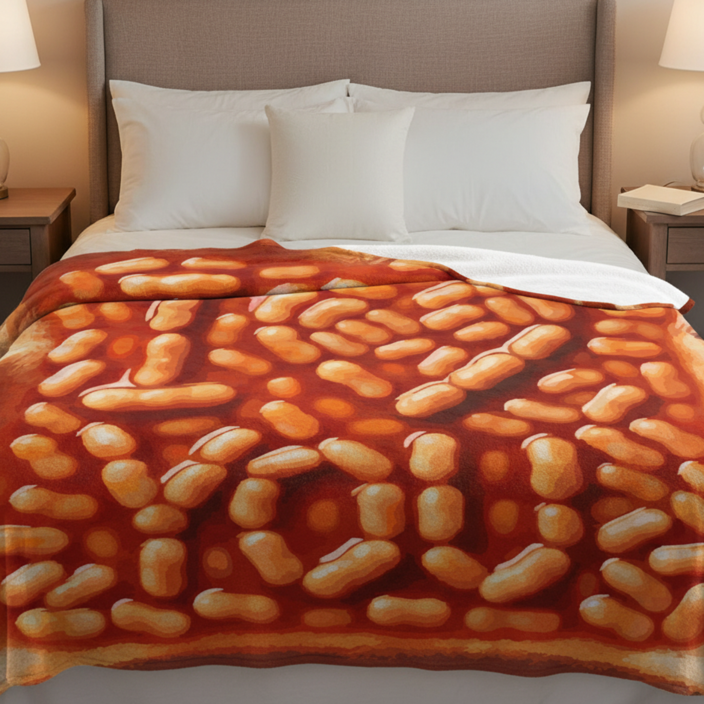 Beans on toast blanket design - I love you written in the beans on soft fleece throw