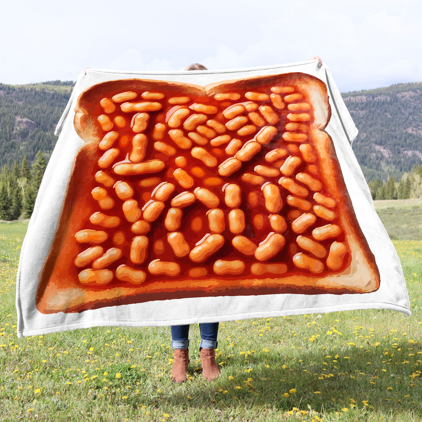 Beans on toast fleece blanket with hidden I love you message - quirky British gift made in UK