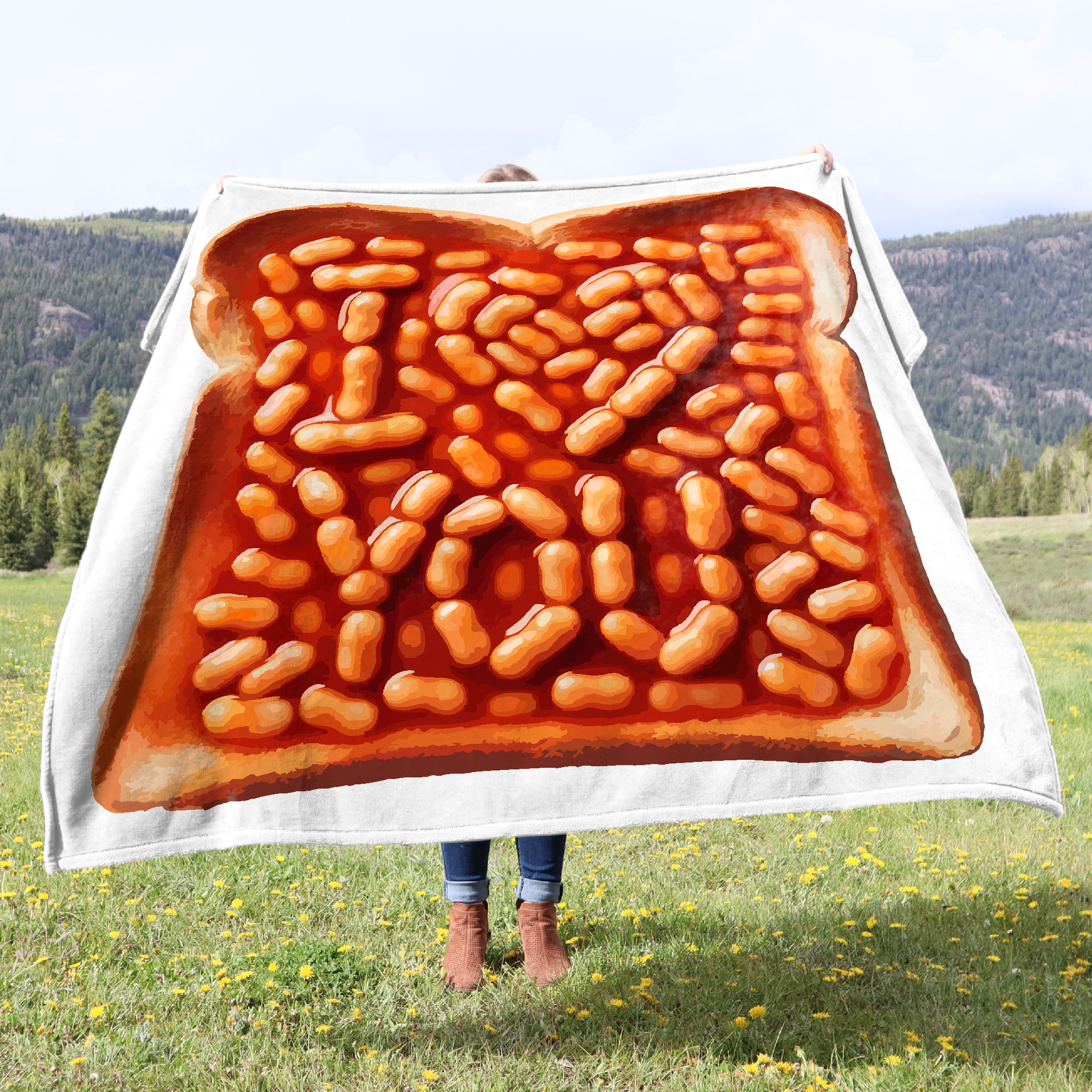 Beans on toast fleece blanket with hidden I love you message - quirky British gift made in UK