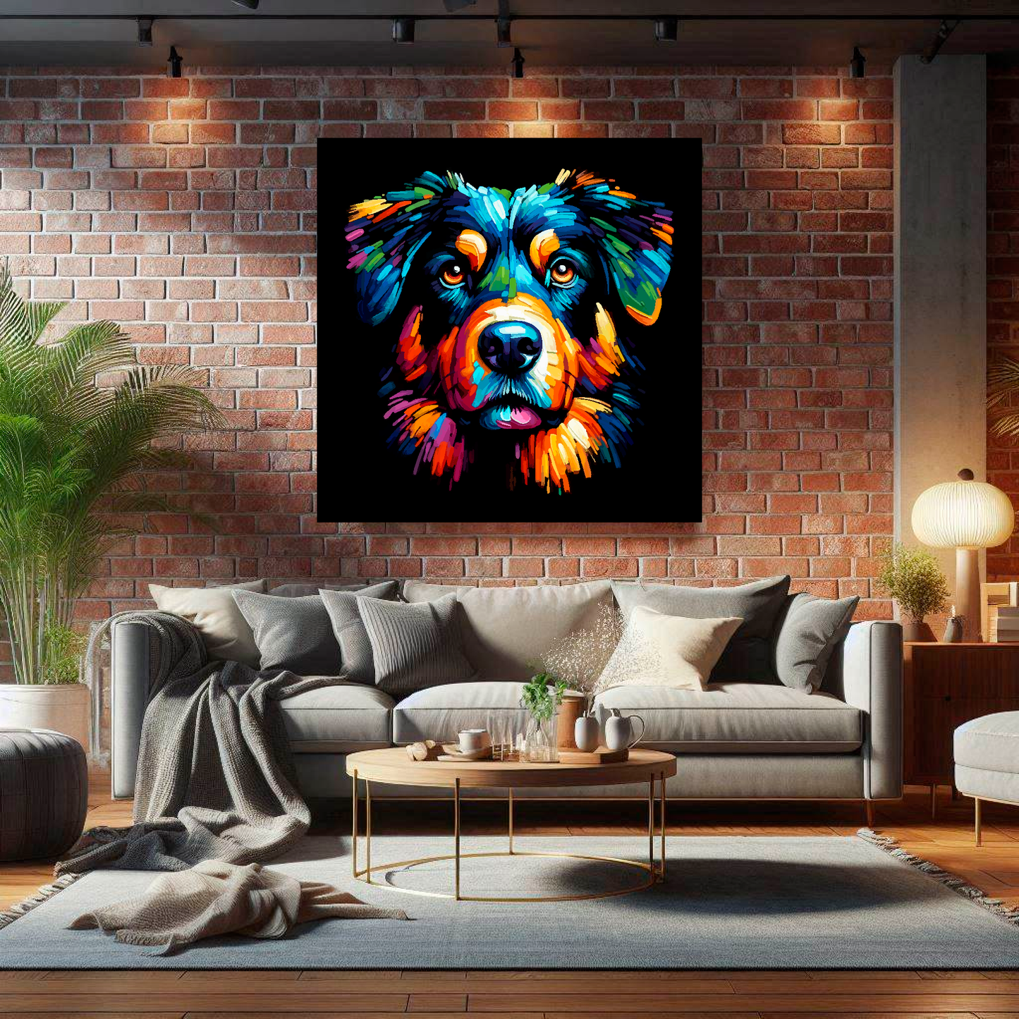 Large canvas wall art - A vibrant multi-coloured head portrait of a Beauceron. Available in 3 large sizes.