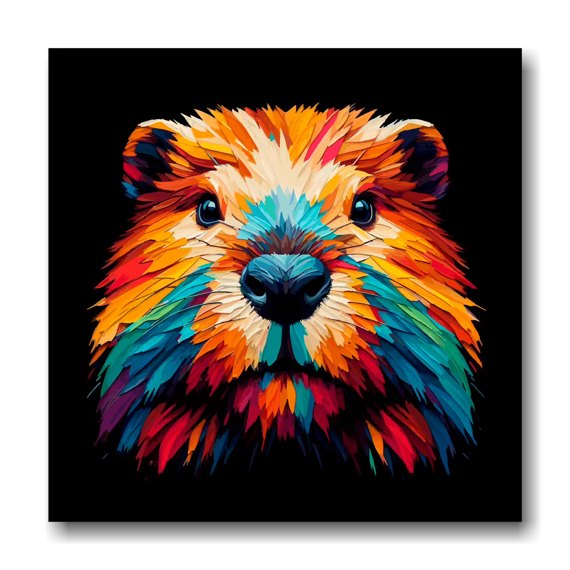 Large canvas wall art - A vibrant multi-coloured head portrait of a Beaver. Available in 3 large sizes.