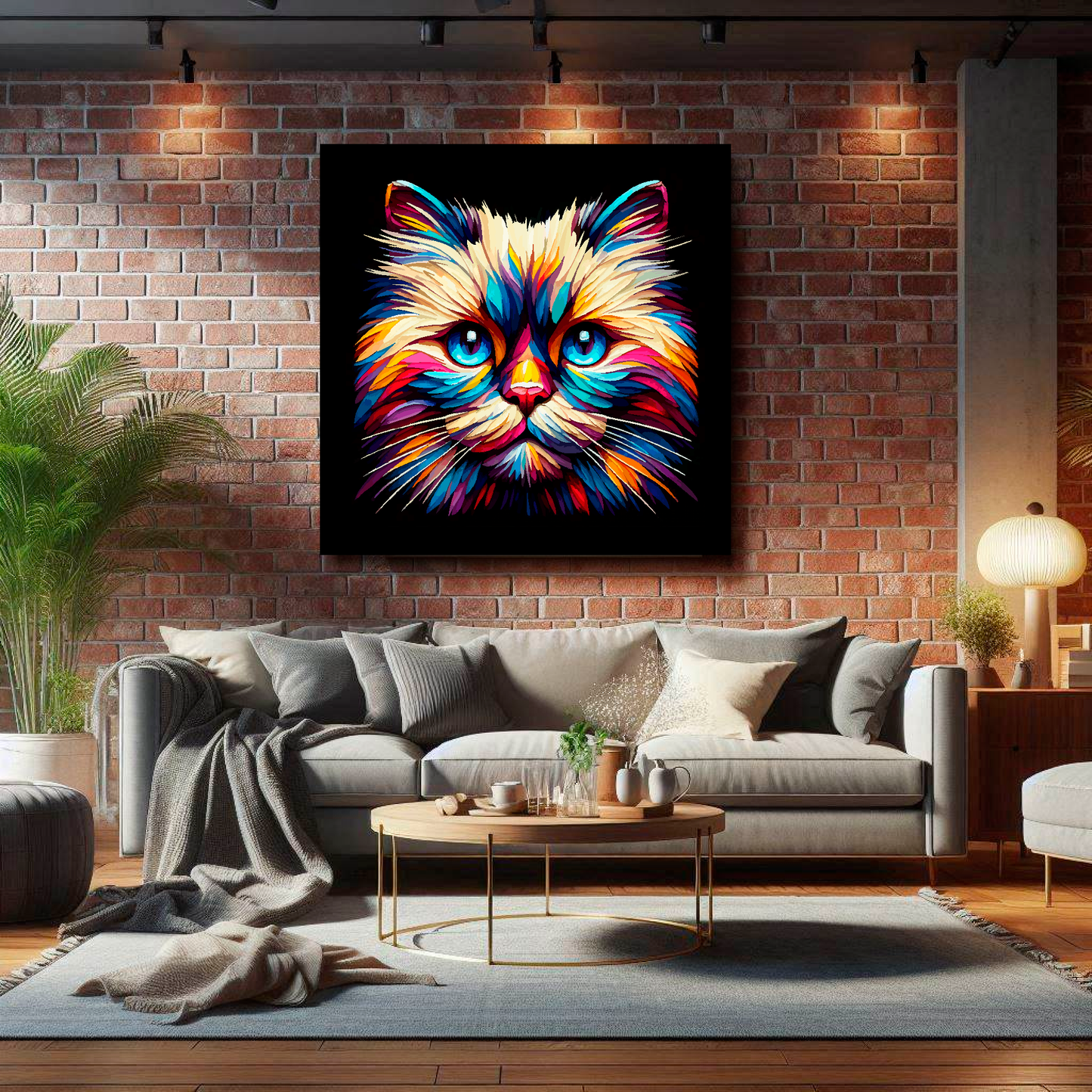 Large canvas wall art - A vibrant multi-coloured head portrait of a Birman Cat. Available in 3 large sizes.