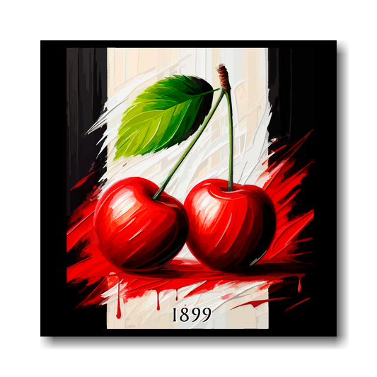 Bournemouth FC inspired canvas featuring two large red cherries on  black and white background.