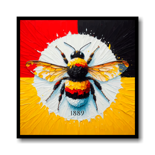 Brentford FC inspired large canvas featuring a large bee on a red, black and yellow background.