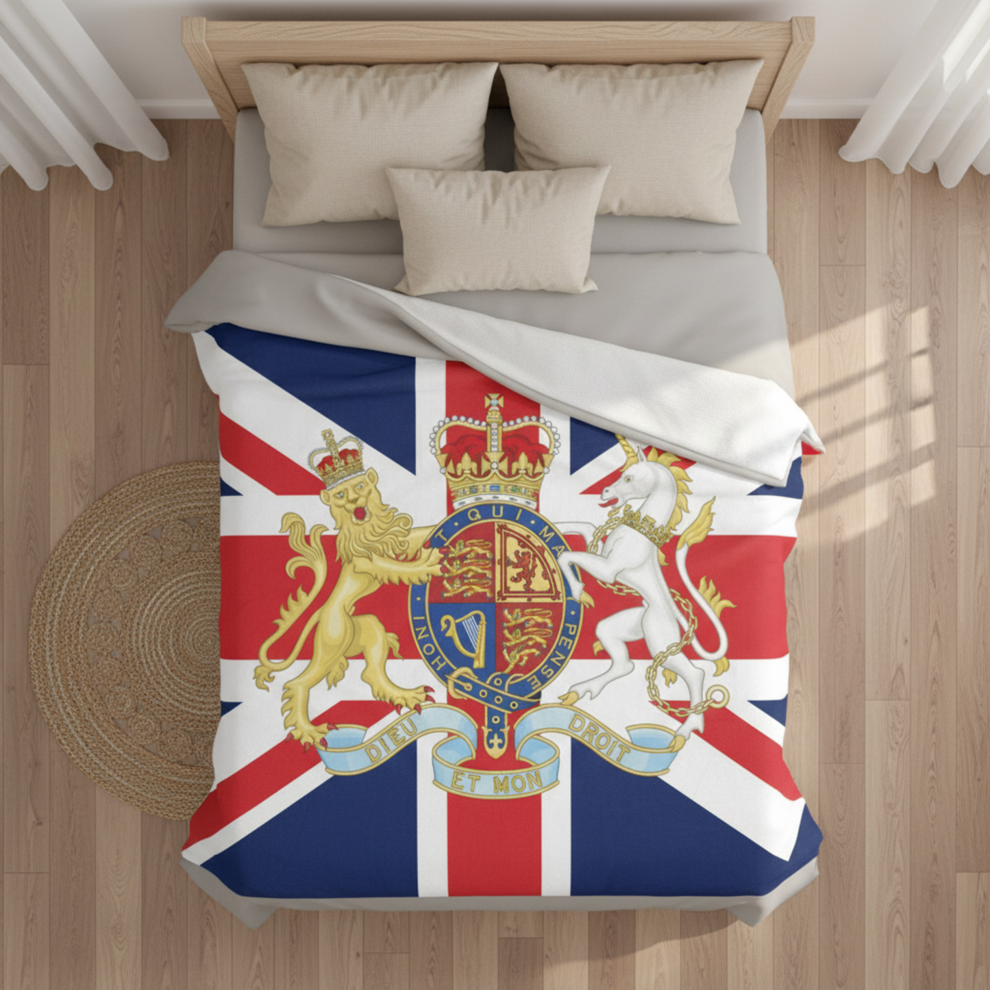 British fleece blanket draped on bed demonstrating generous double bed coverage and cosy comfort