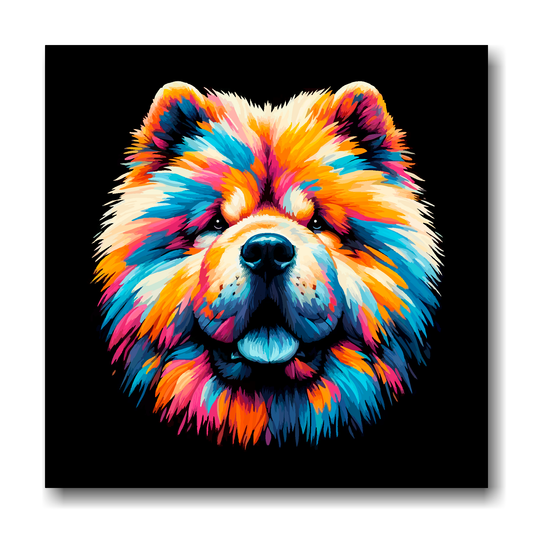 Large canvas wall art - A vibrant multi-coloured head portrait of a Chow Chow. Available in 3 large sizes.