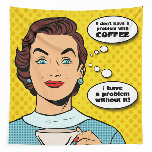 Coffee Problem luxury fleece blanket with bold pop art comic style design featuring coffee quote