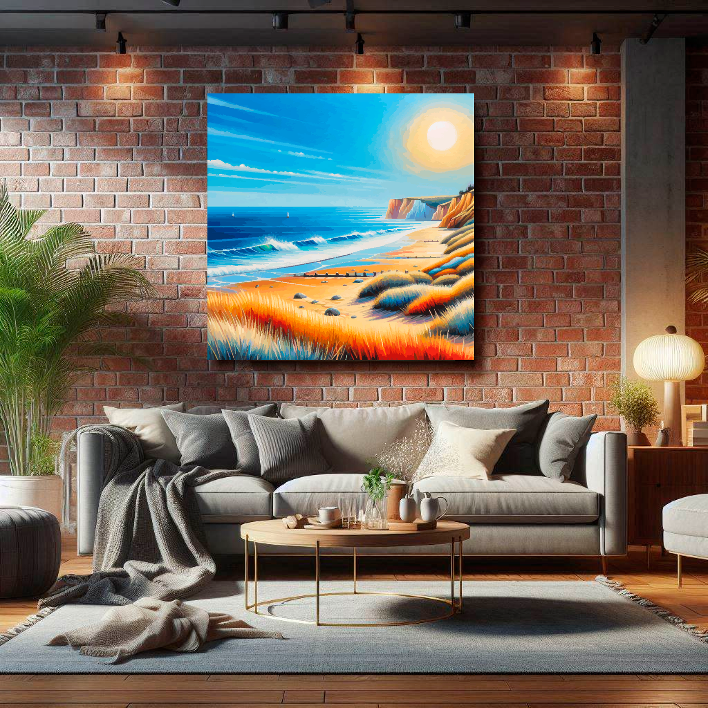 Large canvas wall art - A vibrant multi-coloured Norfolk beach landscape. Available in 3 large sizes.