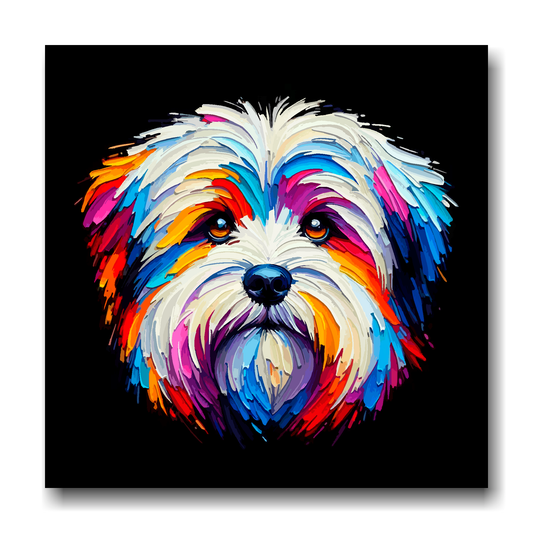 Large canvas wall art - A vibrant multi-coloured head portrait of a Coton De Tulear. Available in 3 large sizes.