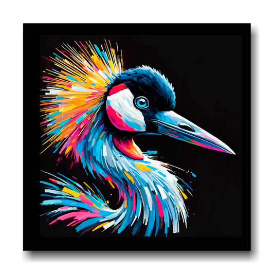 Large canvas wall art - A vibrant multi-coloured head portrait of a Crane. Available in 3 large sizes.