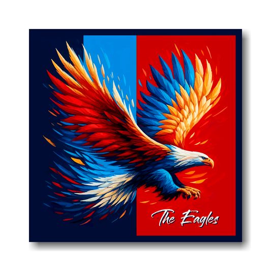 Crystal Palace inspired large canvas,  featuring a large eagle in club colours, with 'The Eagles' text.
