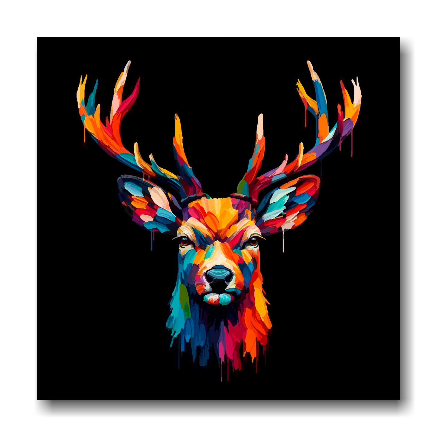 Large canvas wall art - A vibrant multi-coloured head portrait of a Deer. Available in 3 large sizes.