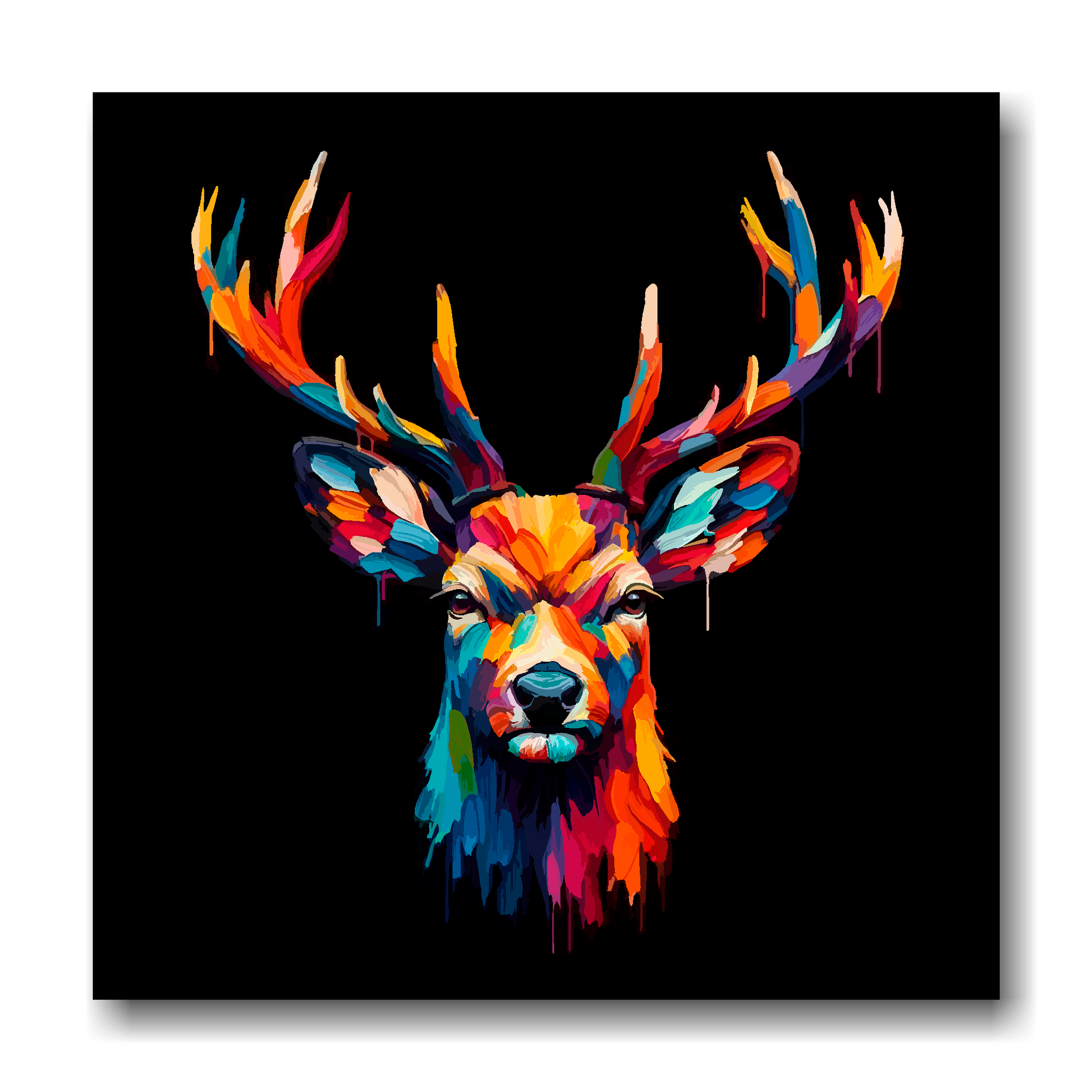 Large canvas wall art - A vibrant multi-coloured head portrait of a Deer. Available in 3 large sizes.