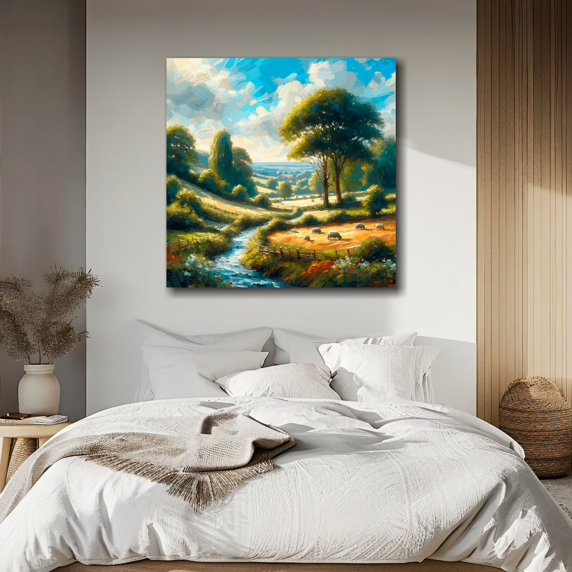 Large canvas wall art - Colourful Abstract of a English Countryside landscape, bold  and vibrant colours. Available in 3 large sizes.