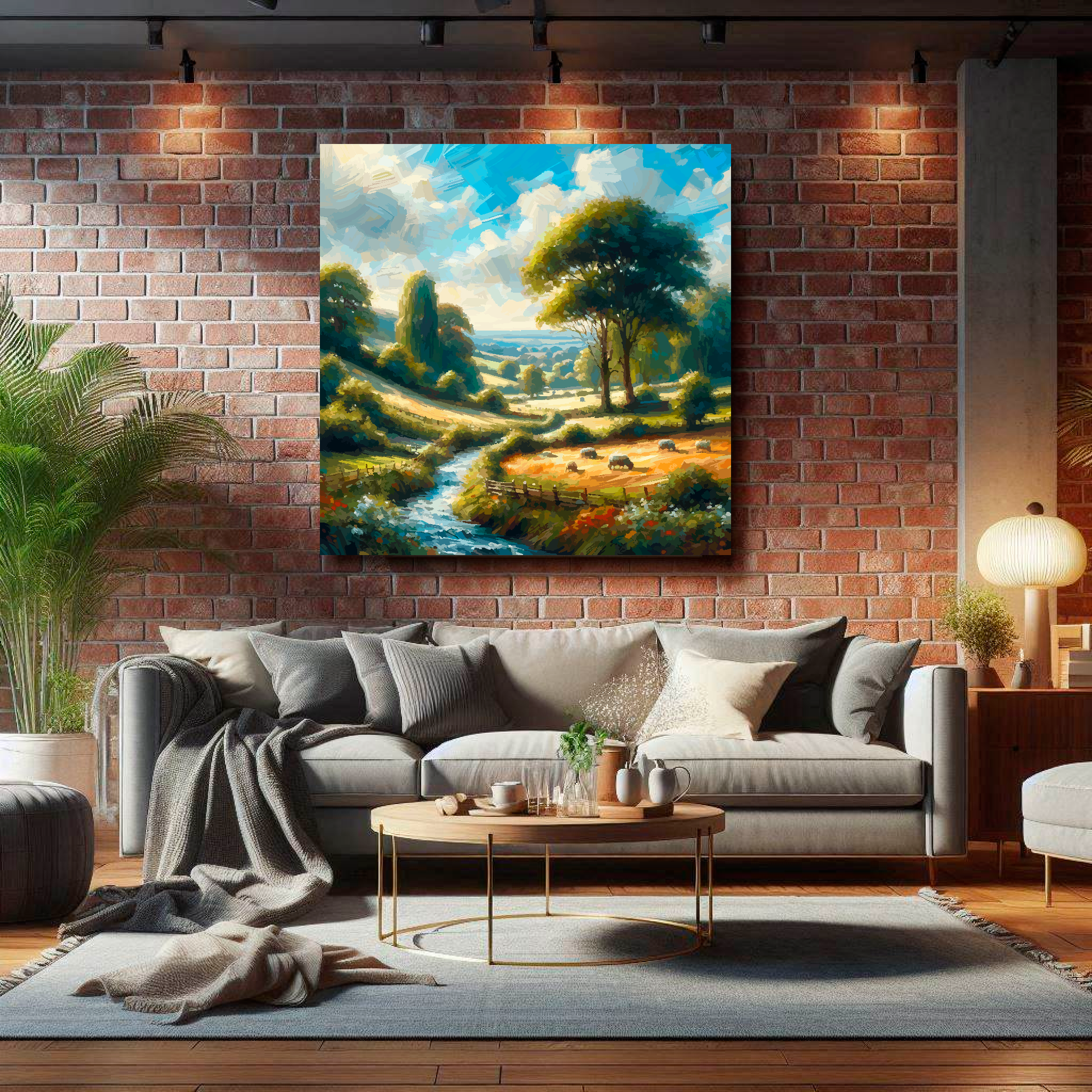 Large canvas wall art - Colourful Abstract of a English Countryside landscape, bold  and vibrant colours. Available in 3 large sizes.