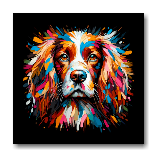 Large canvas wall art - A vibrant multi-coloured head portrait of a English Springer Spaniel. Available in 3 large sizes.