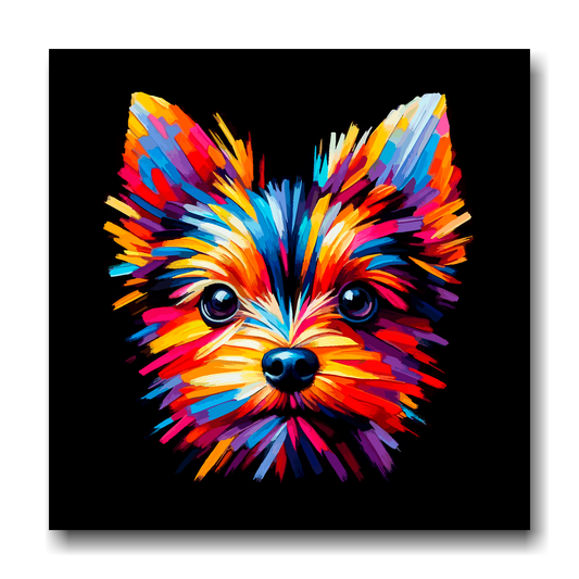 Large canvas wall art - A vibrant multi-coloured head portrait of a English Toy Terrier. Available in 3 large sizes.