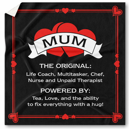 Luxury fleece blanket gift for Mum - soft black throw with decorative text - made in the UK