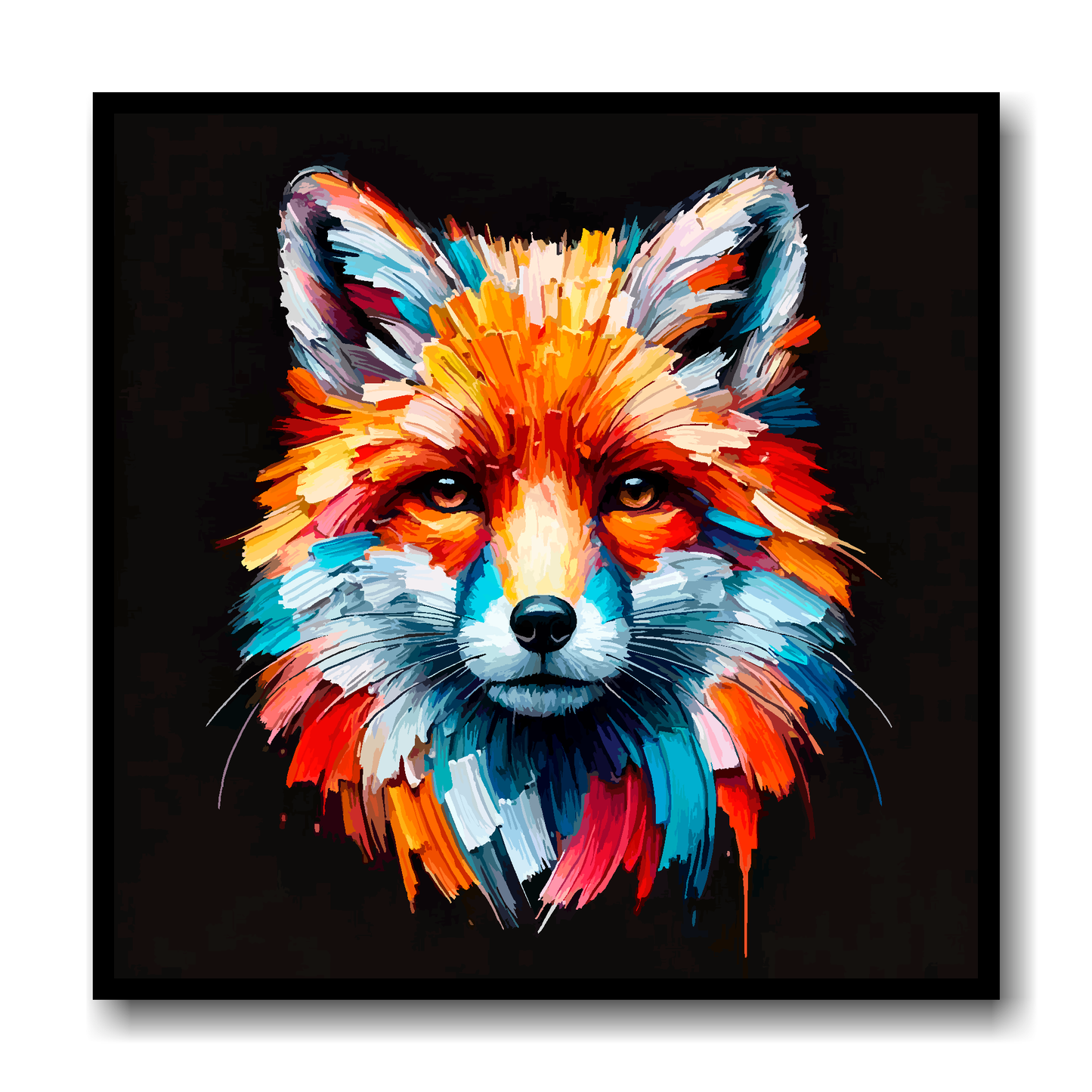 Large canvas wall art - A vibrant multi-coloured head portrait of a Fox. Available in 3 large sizes.