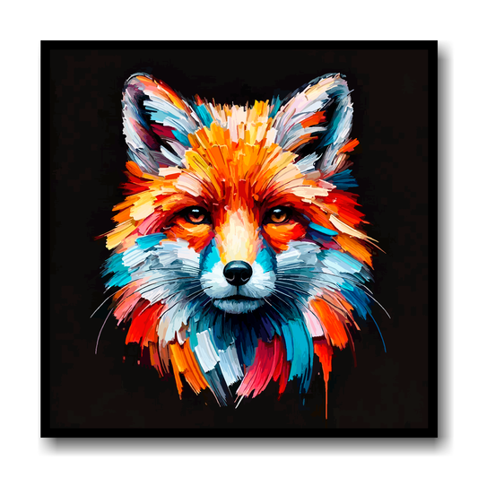 Large canvas wall art - A vibrant multi-coloured head portrait of a Fox. Available in 3 large sizes.