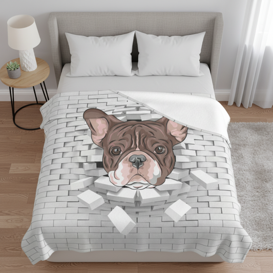 French Bulldog blanket on bed - ultra-soft fleece throw 150cm x 150cm