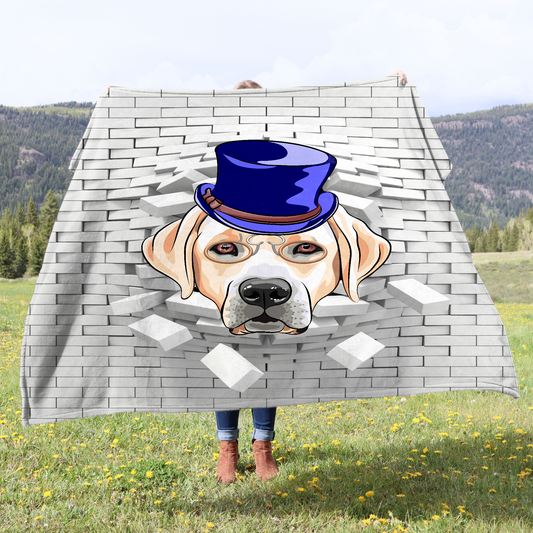 Golden Labrador blanket outdoor lifestyle shot - soft fleece throw for dog lovers