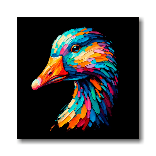 Large canvas wall art - Colourful Goose portrait on a black background. Available in 3 large sizes.