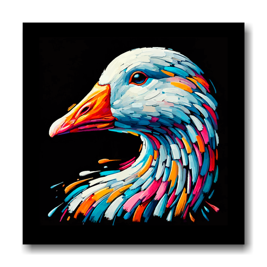Large canvas wall art - A vibrant multi-coloured head portrait of a Goose. Available in 3 large sizes.