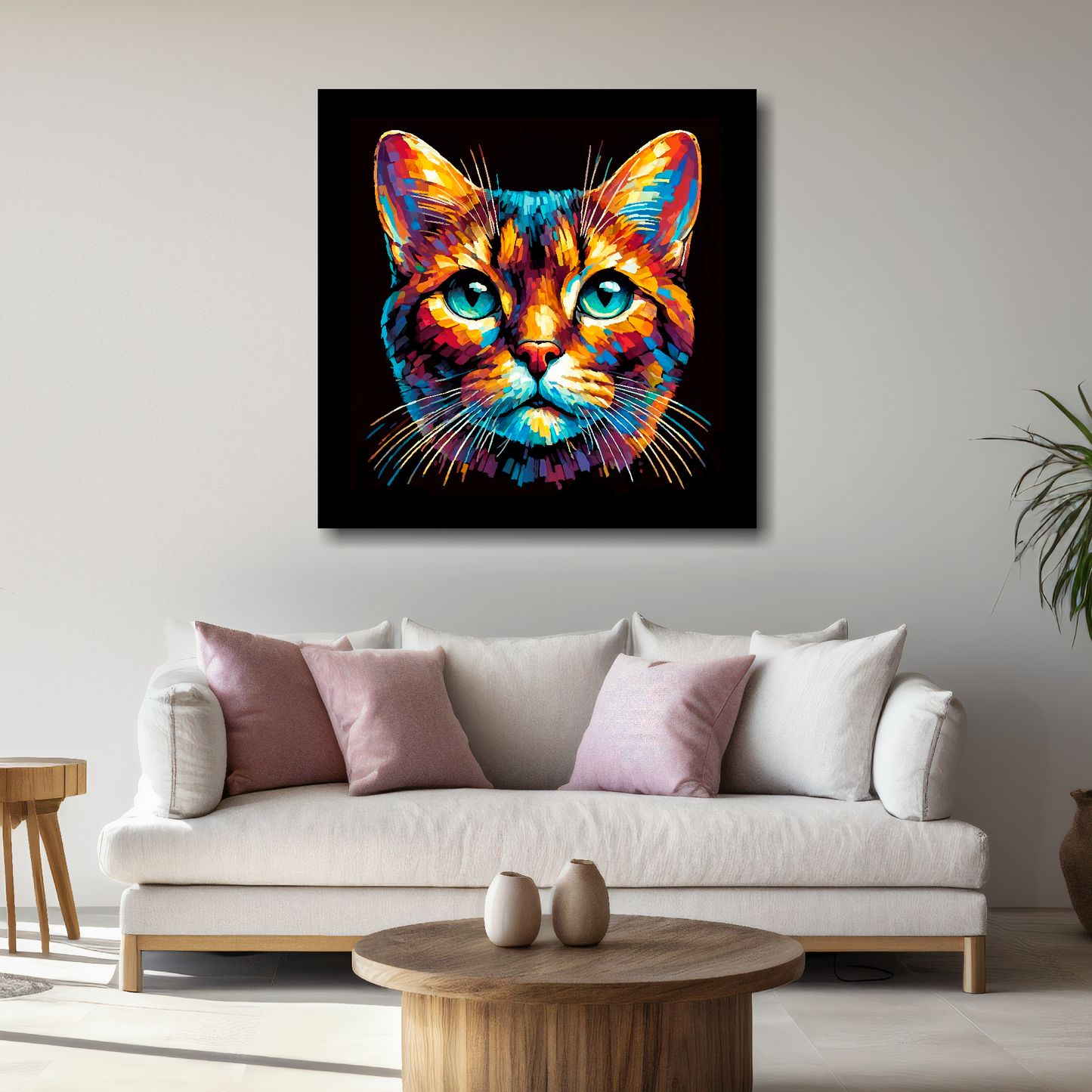 Large canvas wall art - A vibrant multi-coloured head portrait of a Havana Brown Cat. Available in 3 large sizes.
