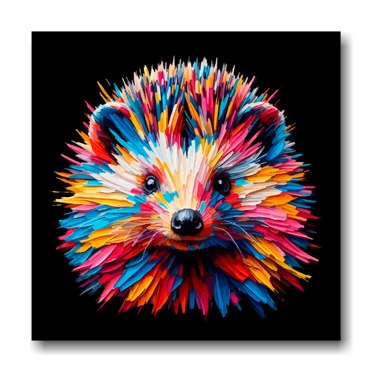 Large canvas wall art - A vibrant multi-coloured head portrait of a Hedgehog. Available in 3 large sizes.
