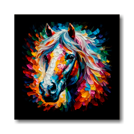 Large canvas wall art - Colourful Horse portrait on a black background. Available in 3 large sizes.