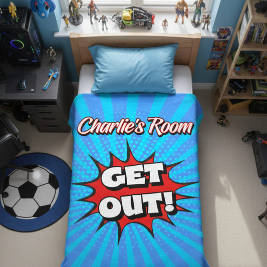 Personalised kids fleece blanket in bedroom - custom name throw for children