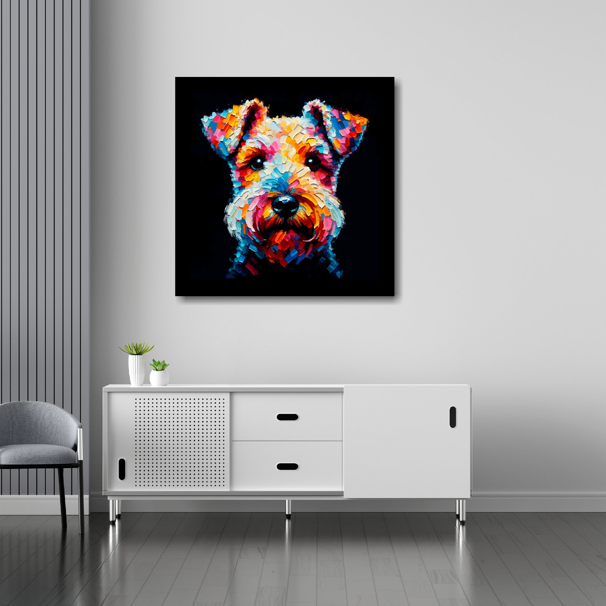 Lakeland Terrier canvas 30x30 inches above sideboard - large colourful dog portrait UK made