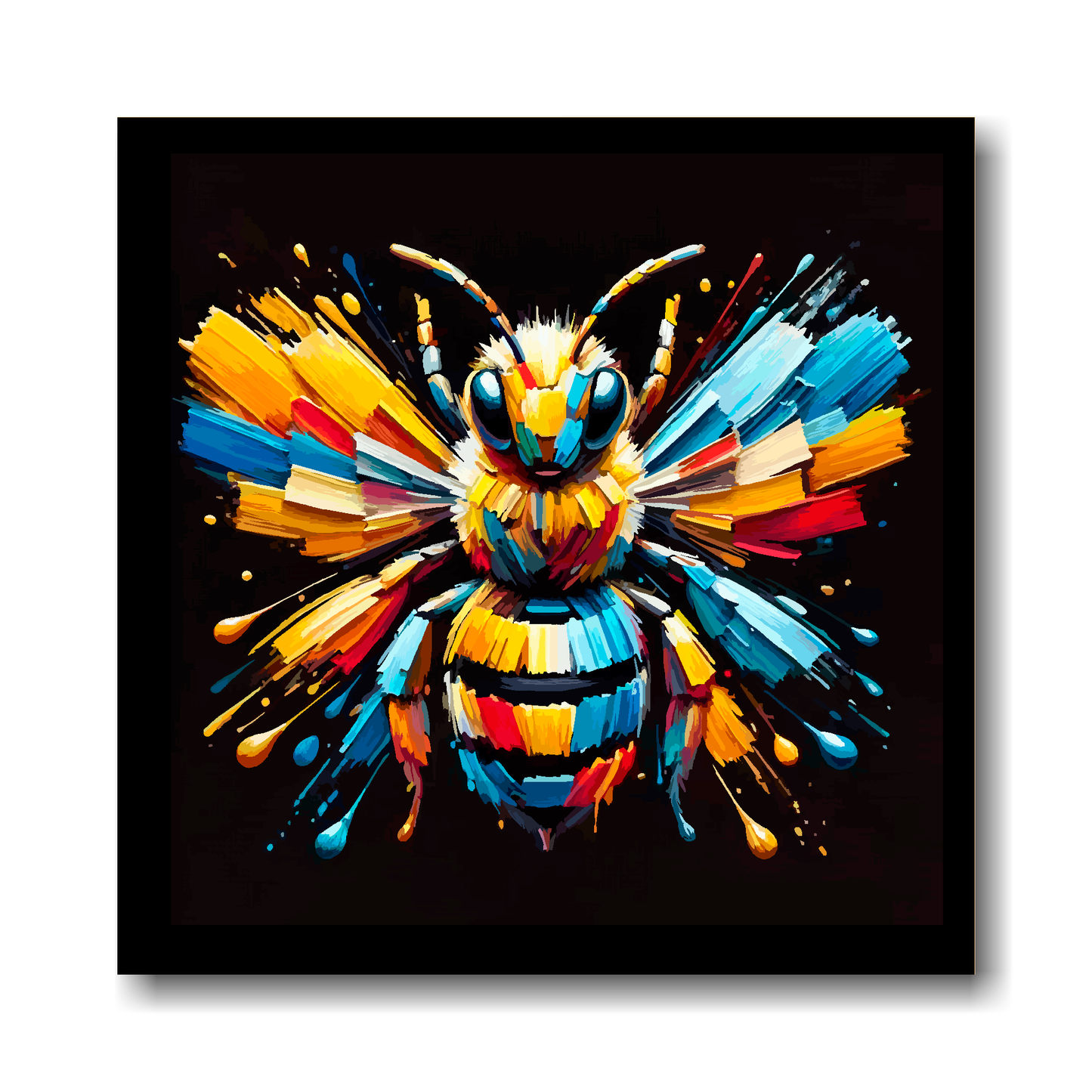 Large canvas wall art - Colourful Bumble Bee portrait on a black background. Available in 3 large sizes.