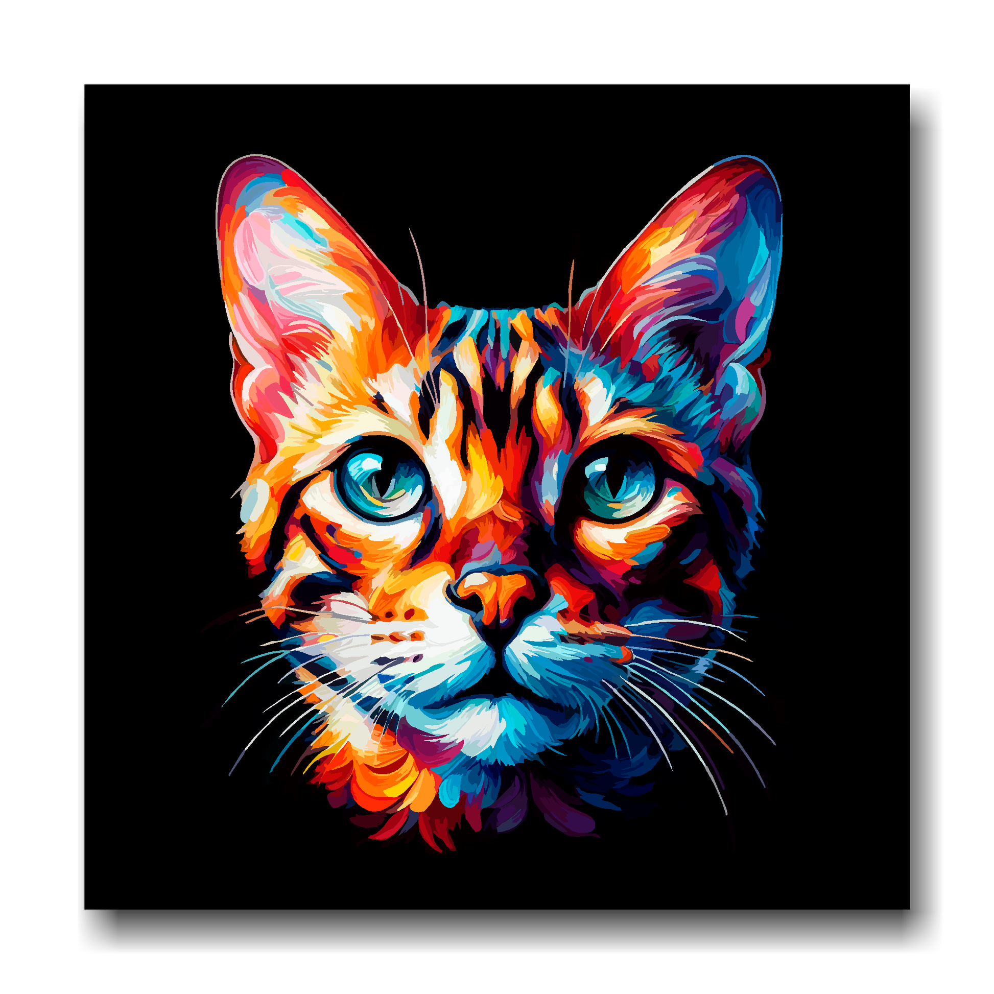 Large canvas wall art - A vibrant multi-coloured head portrait of a Bengal Cat. Available in 3 large sizes.