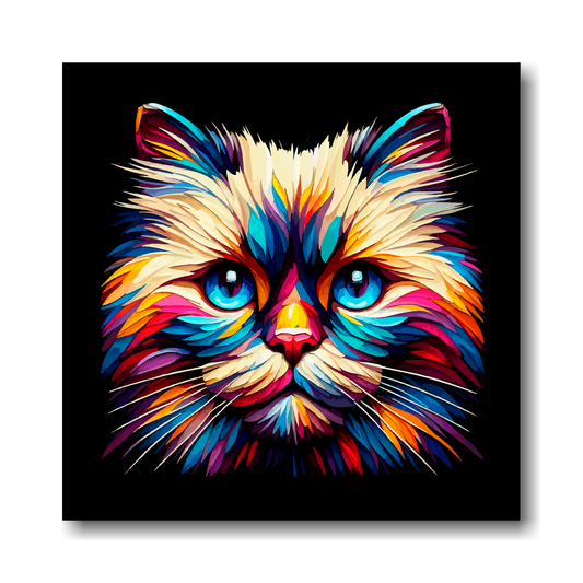 Large canvas wall art - A vibrant multi-coloured head portrait of a Birman Cat. Available in 3 large sizes.
