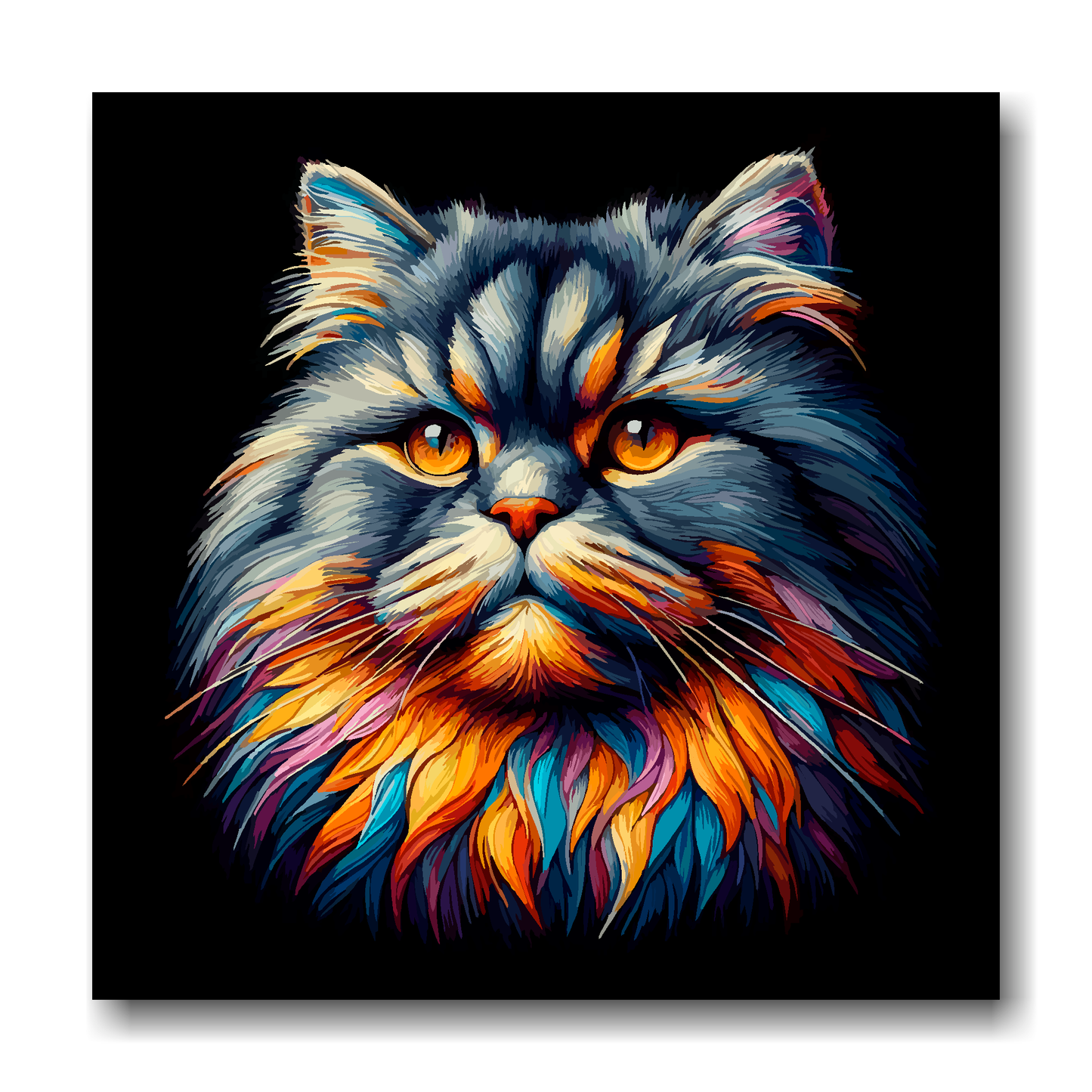 Large canvas wall art - A vibrant multi-coloured head portrait of a British Longhair Cat. Available in 3 large sizes.