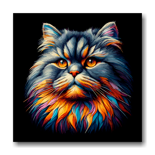 Large canvas wall art - A vibrant multi-coloured head portrait of a British Longhair Cat. Available in 3 large sizes.