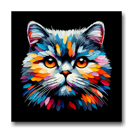 Large canvas wall art - A vibrant multi-coloured head portrait of a British Shorthair Cat. Available in 3 large sizes.