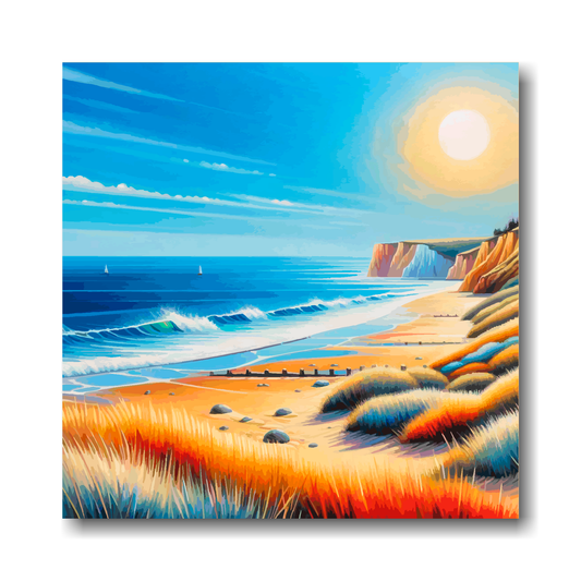 Large canvas wall art - A vibrant multi-coloured Norfolk beach landscape. Available in 3 large sizes.