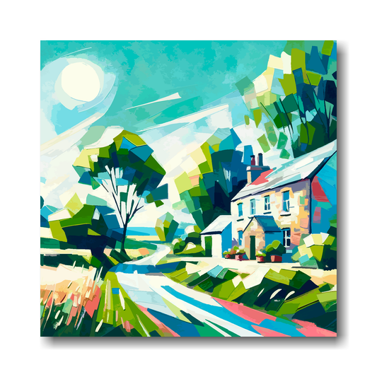 Large canvas wall art - Colourful Abstract of a country lane landscape, bold and vibrant colours. Available in 3 large sizes.