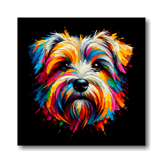Large canvas wall art - A multi-coloured abstract head portrait of a Dandie Dinmont Terrier. Available in 3 large sizes.