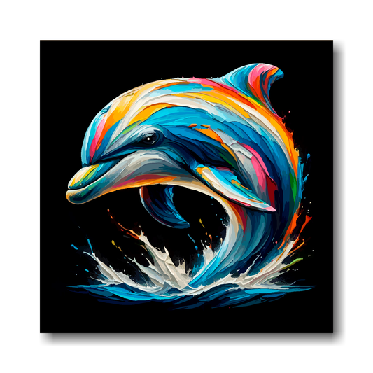 Large canvas wall art - A multi-coloured abstract portrait of a Dolphin. Available in 3 large sizes.