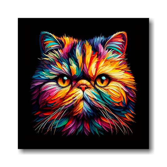 Large canvas wall art - A vibrant multi-coloured head portrait of a Exotic Shorthair Cat. Available in 3 large sizes.