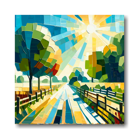 Large canvas wall art - Colourful Abstract of a farm drive landscape, bold  and vibrant colours. Available in 3 large sizes.