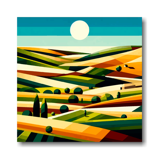 Large canvas wall art - An English field landscape, Cubism Style, Available in 3 large sizes.
