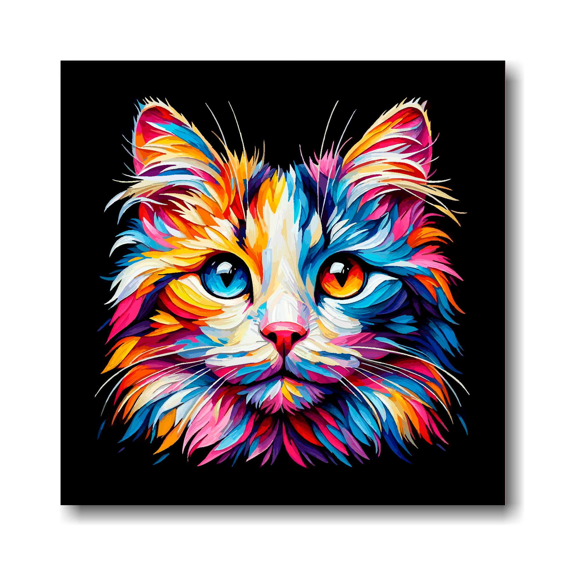 Large canvas wall art - A vibrant multi-coloured head portrait of a Japanese Bobtail Cat. Available in 3 large sizes.