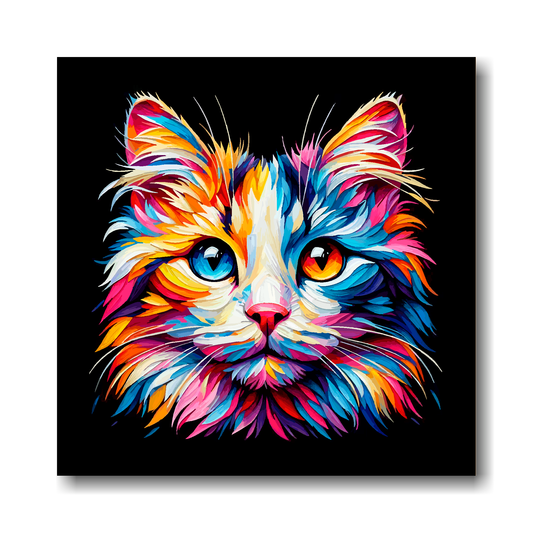 Large canvas wall art - A vibrant multi-coloured head portrait of a Japanese Bobtail Cat. Available in 3 large sizes.
